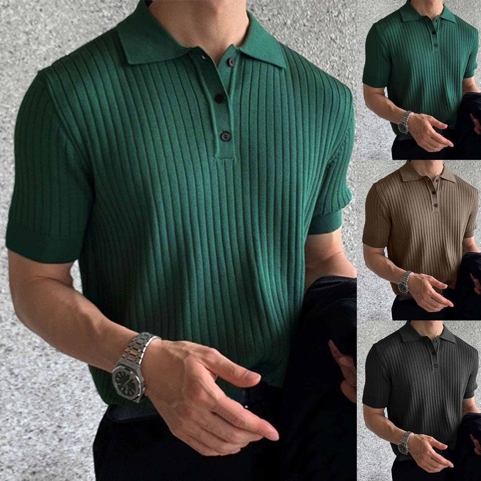 Men's Classic Knit Polo Shirt – Summer Essential Slim Fit Short Sleeve T-Shirt, Breathable Cotton Blend, Casual & Stylish​