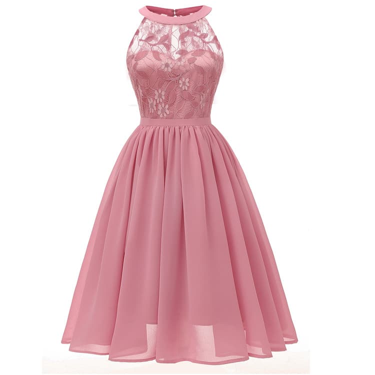 ​​Elegant Chiffon & Lace Cocktail Dress – Flowy A-Line Midi Dress For Women (S-XXL, Plus Size Friendly)​​
