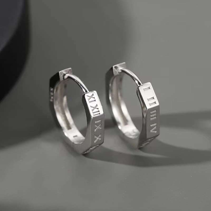 Men's Earrings Men's Roman Numeral Earrings – Hypoallergenic Titanium Steel Couple Set (Minimalist & Personalized)