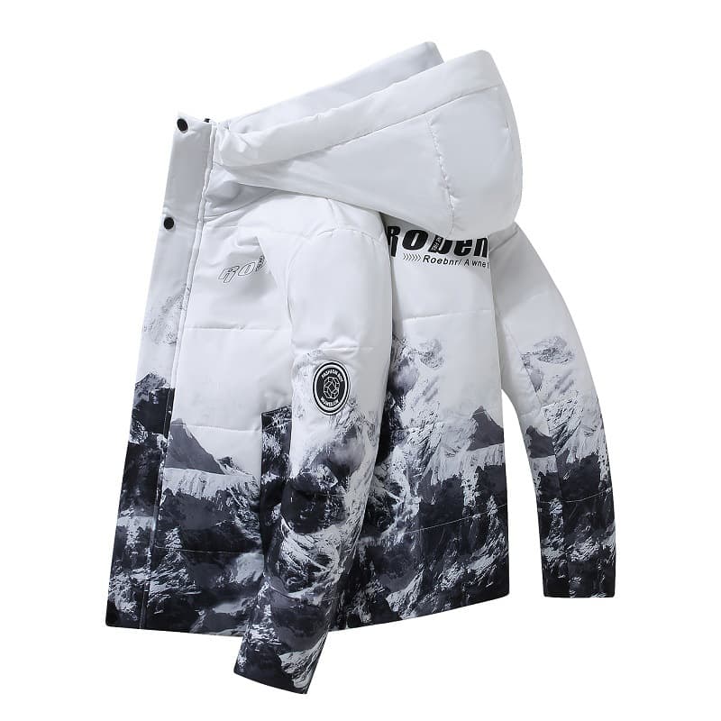 Men's Clothing Winter Couple Fashion Snow Mountain Down Jacket, Lightweight Short Puffy Coat With White Duck Feather, Loose Fit Warm Hooded