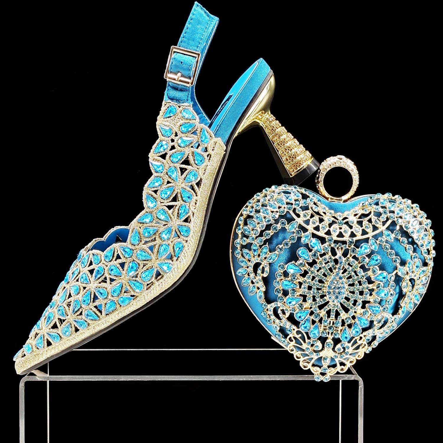 Women’s Shoes women's shoe and bag set Hollow design Rhinestone embellished heel Heart shaped clutch For banquets and daily use