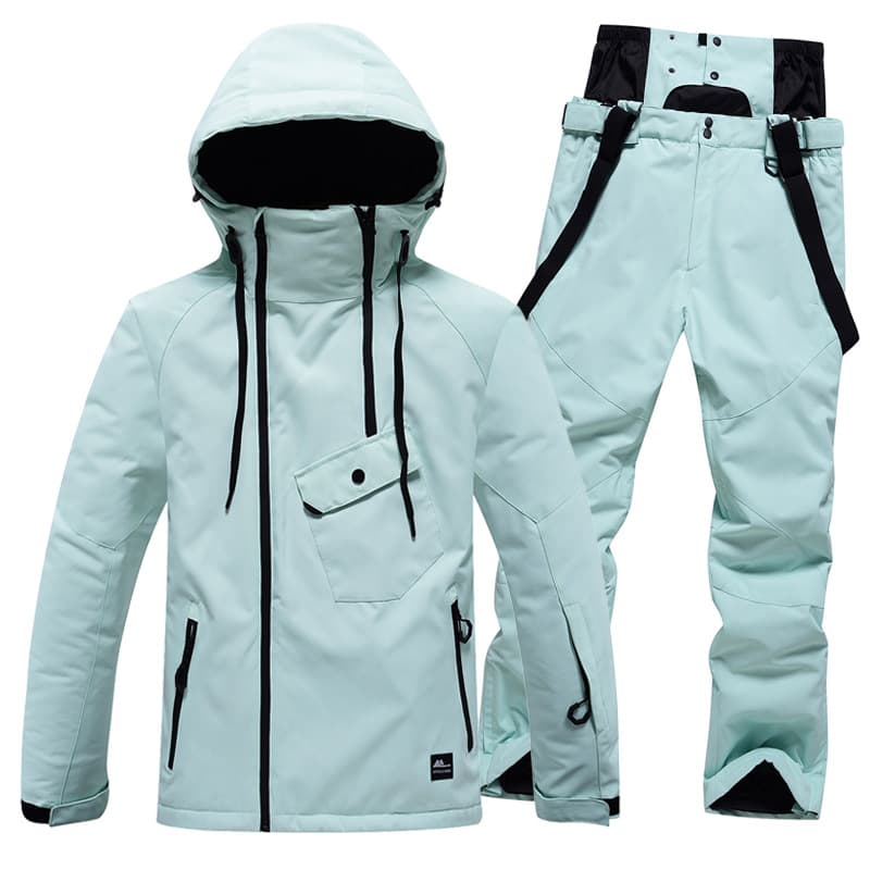 Solid color ski suit suit for men and women, windproof, waterproof, warm and breathable, winter snow village ski equipment for couples