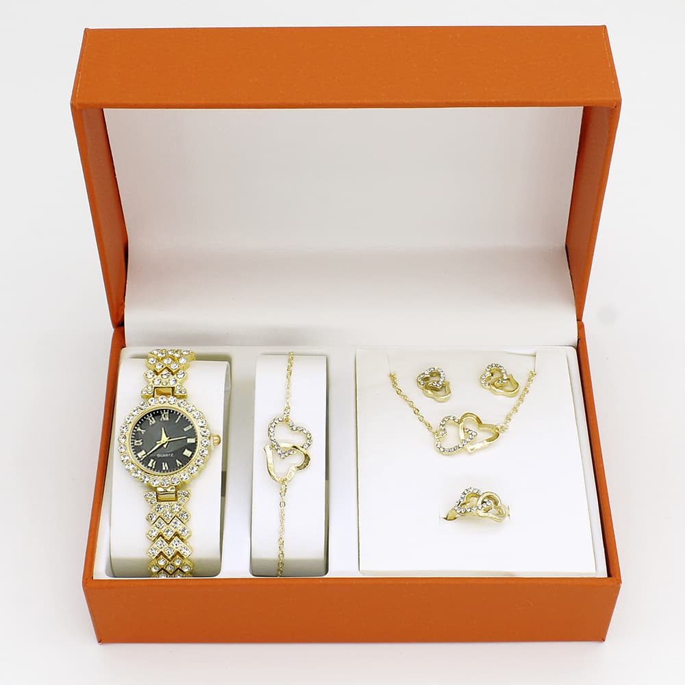 Elegant Rose Gold/Silver Watch & Heart Jewelry Set With Gift Box - Fashion Quartz Wristwatch & Bracelet Necklace Earrings Ring For Women​