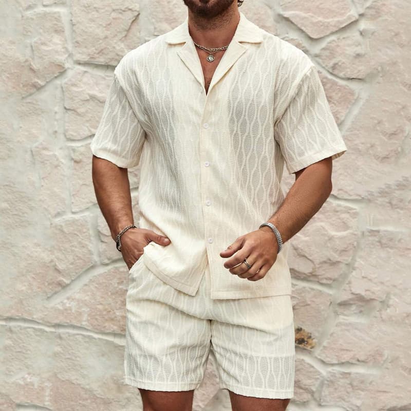 Men's Linen-Blend Short Set - Breathable Short Sleeve Shirt & Lounge Shorts | Summer Casual Suit