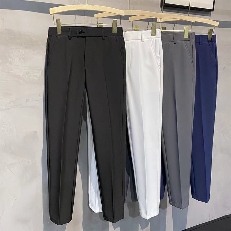 Men's Straight Leg Slim Fit Casual Trousers Elastic Waistband On Both Sides Spring Autumn
