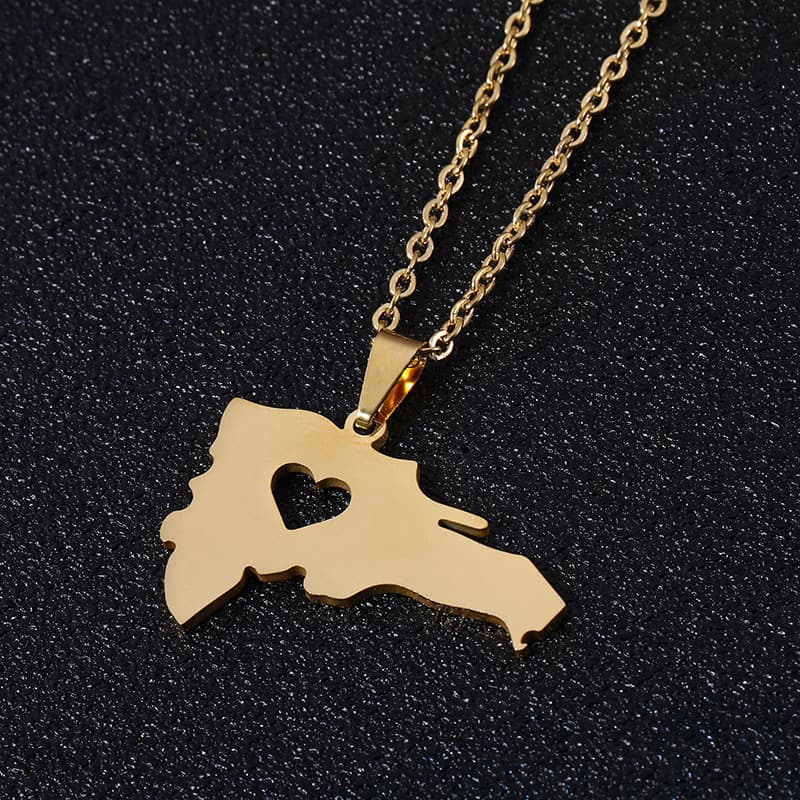 Hot Selling Stainless Steel Dominican Republic Map Pendant Necklace Fashion Necklace for Men and Women Couple