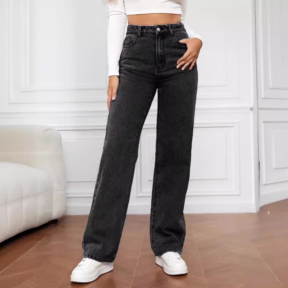 Vêtements pour femmes Jeans taille haute pour femmes Couleur claire Délavé Ample Jambe large Grande taille Pantalon droit