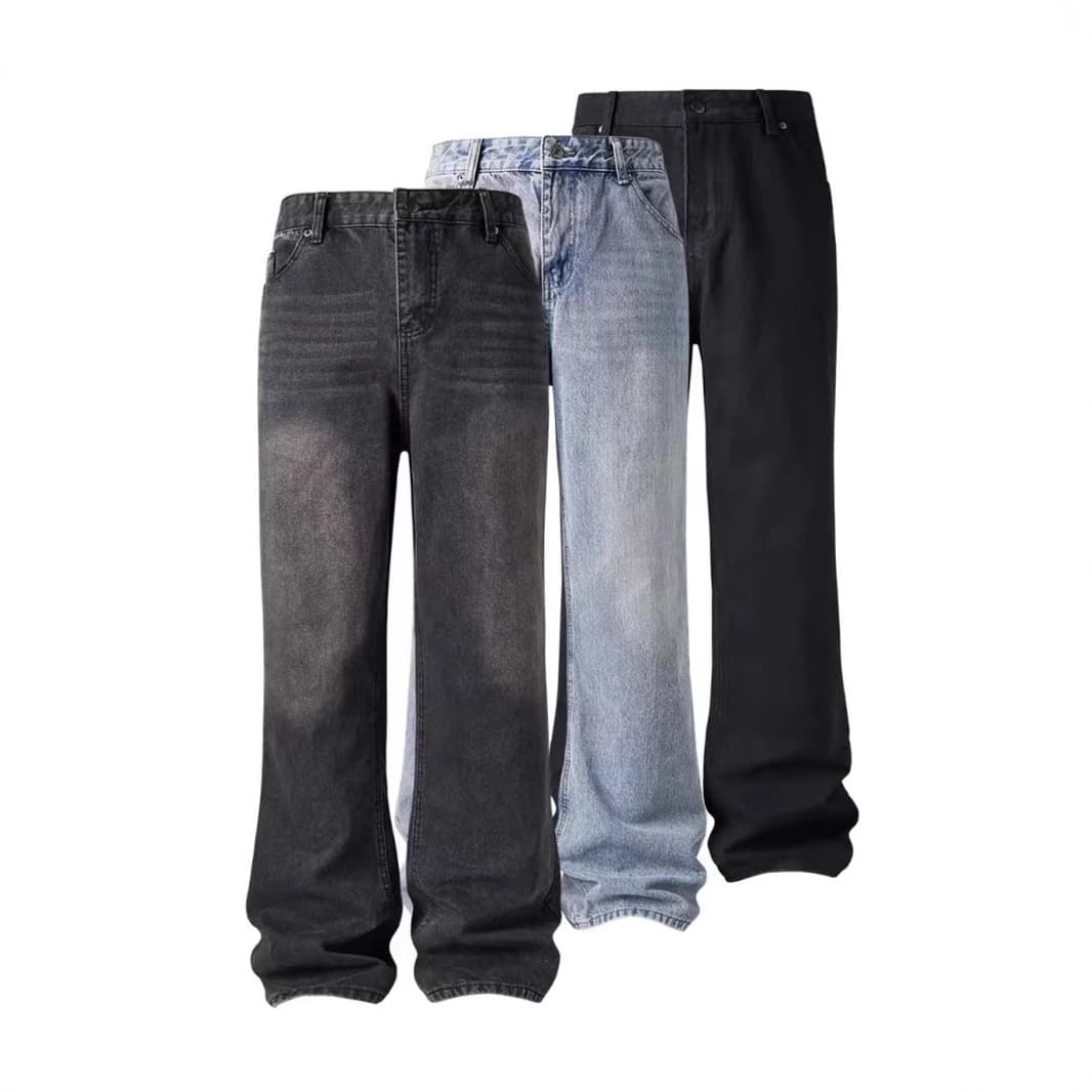 Men's Clothing Black Blue Gray Washed Retro Old Bootcut Scimitar Retro Slim Denim Trousers
