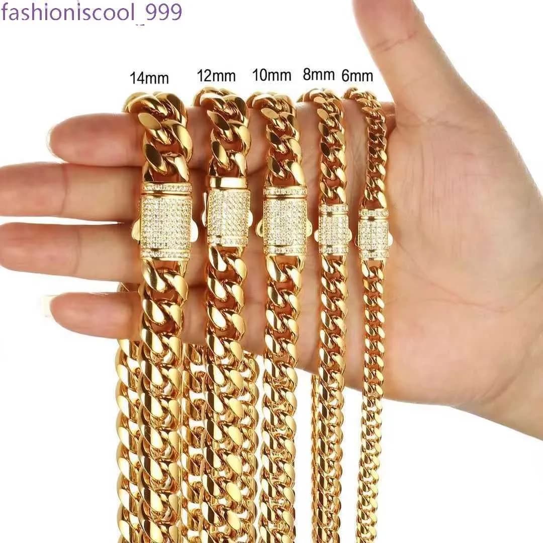 Golden Cuban Chain 6-10mm Titanium Stainless Steel Microclastic White Diamond Capital Necklaces