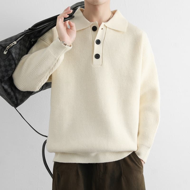Pulse Foreign Trade Clothing Autumn Winter New Pullover Turn-down Collar Solid Color Thickened Long Sleeve Trendy Men's Warm
