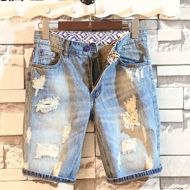 Men's Clothing Denim Shorts Slim Trend Casual Fashion Beggar Wear Holes 5 Five-Point Pants