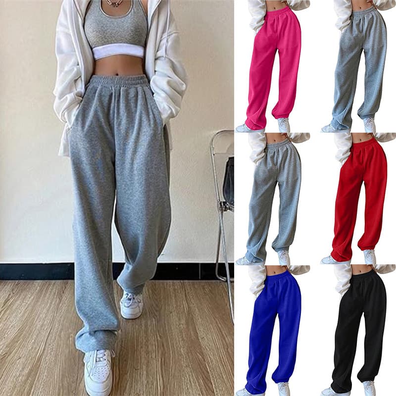 Pantalon de jogging taille haute pour femme, coupe ample, coupe droite, extensible, avec poches, décontracté, idéal pour le yoga, la course à pied et l'entraînement (noir)