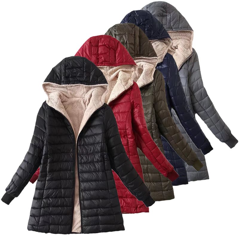 Women's Clothing mid length slim hooded plus velvet cotton coat warm lambskin coat