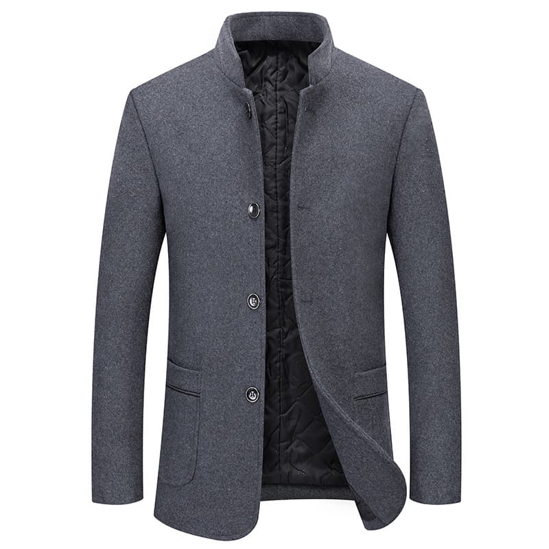 Men's Wool Blend Stand Collar Overcoat - Business Casual Winter Coat With Cotton Lining, Wrinkle-Free & Multi-Pocket Design​