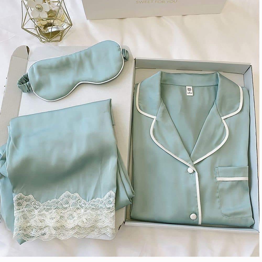 Clair Clair Light High-End Feel Pajamas Women's Set Hot Spring And Autumn Thin Ice Silk Cardigan Sleeve Long Pants Homewear