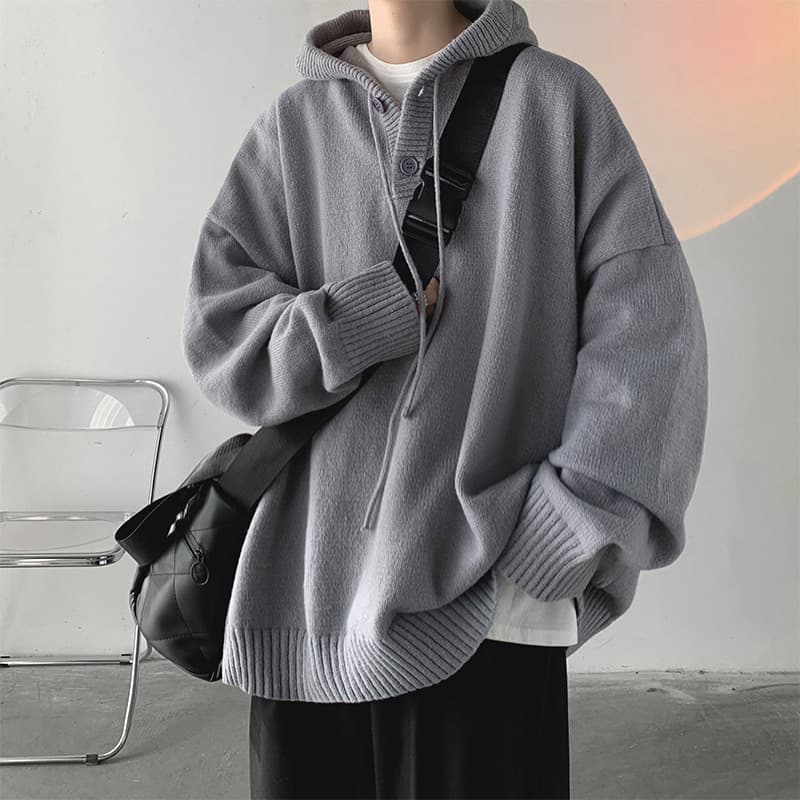 Men's Clothing Hooded Turtleneck Sweater Men's Loose Lazy Style Sweater Retro Thickened Outer Wear Knitted Sweater Jacket