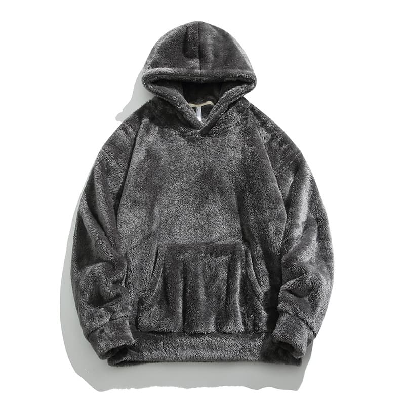 Unisex Oversized Hooded Fleece Sweatshirt - Winter Cozy Pullover With Kangaroo Pocket, Soft Polar Fleece, Retro Loungewear For Men & Women (Black,