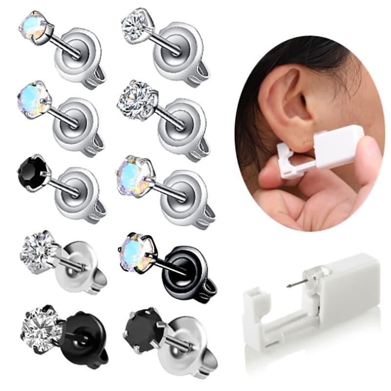 Unisex new ear piercing gun tool net celebrity disposable ear piercing medical steel crystal zircon ear bone nail gun