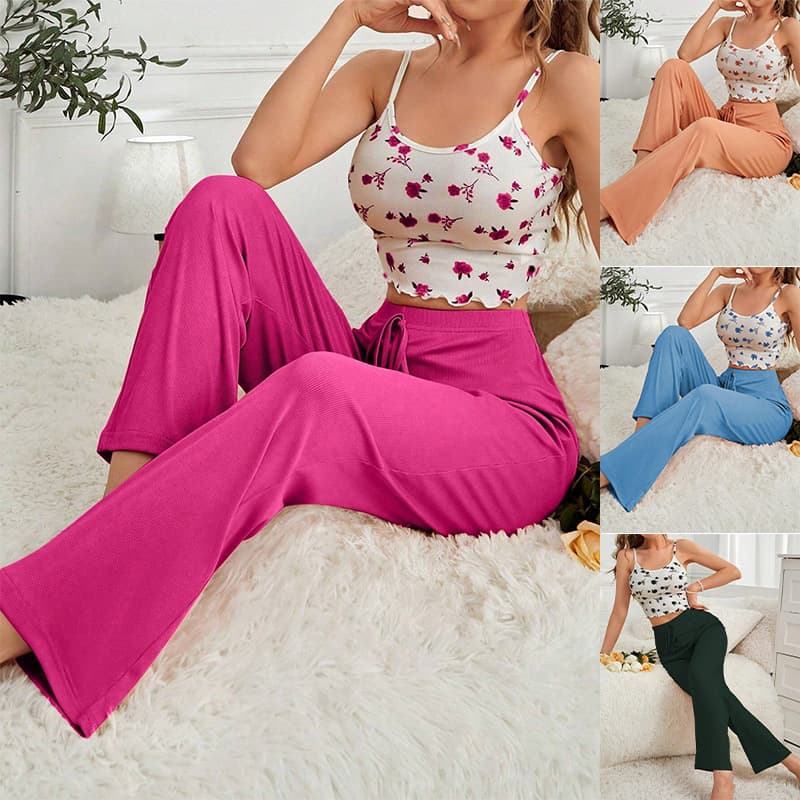 New European And American Home Clothes Suspenders Trousers Casual Comfortable Women's Pajamas Set Can Be Worn Outside