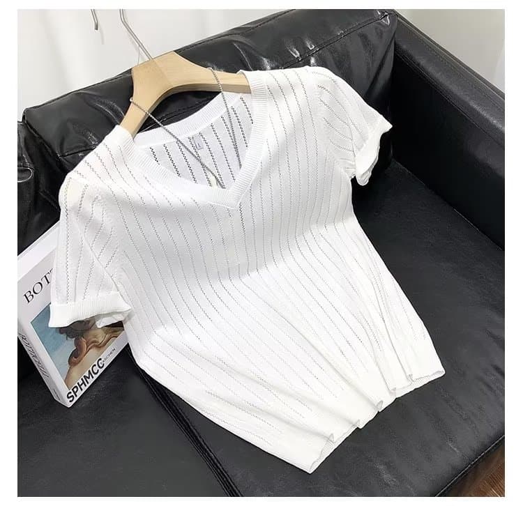 Men's Clothing 2024 Summer Slim Men's Thin Short sleeved T shirt Fashion Hollow V neck Bottoming Shirt Sweetheart Neck T shirt