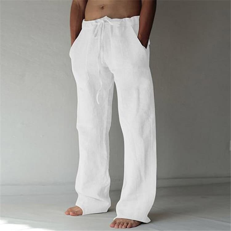 Suitable For All Seasons 2025 Men's Plus Size Loose Casual Elastic Waist Drawstring Breathable Sports Cotton Linen Long Pants