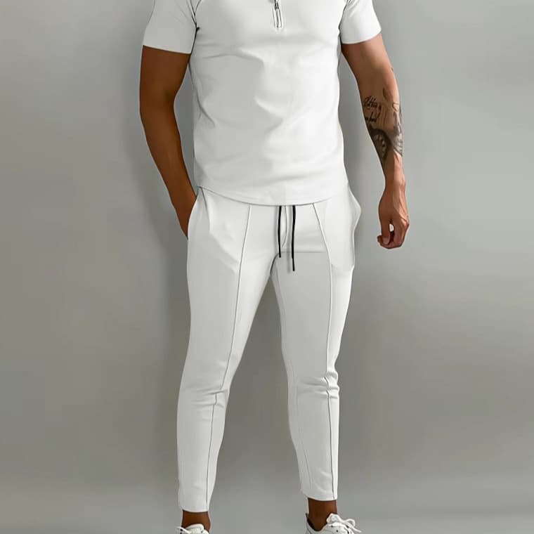 Spring/Summer Men's Short Sleeve Polo Sweatpants 2-Piece Set for Men T-Shirts