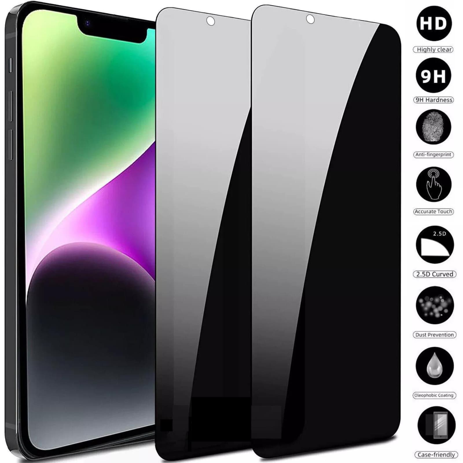 2 Pack Privacy Tempered Glass Screen Protector For IPhone 16 15 14 13 12 11 Max