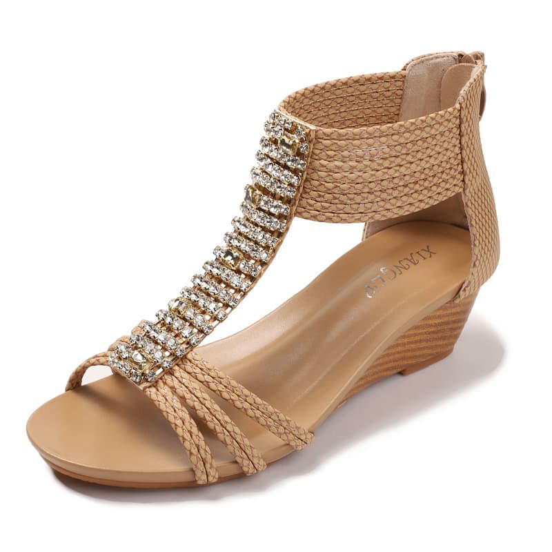 Sandals Women's Outerwear Bohemian Ethnic Rhinestone Anti-Slip Roman Shoes