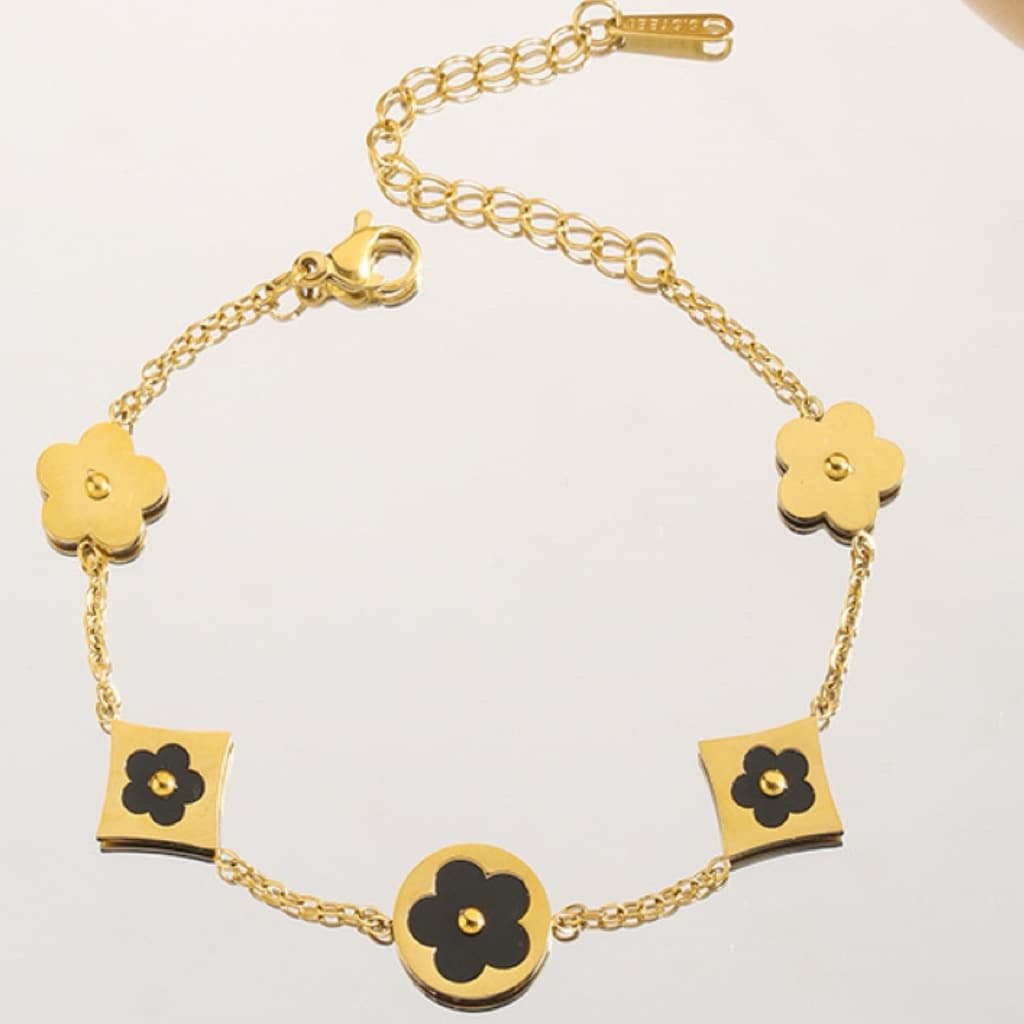 Bracelets à maillons et chaînes en acier titane, motif fleur à cinq feuilles, transfert de bijoux à la main, atmosphère simple, assortis, léger