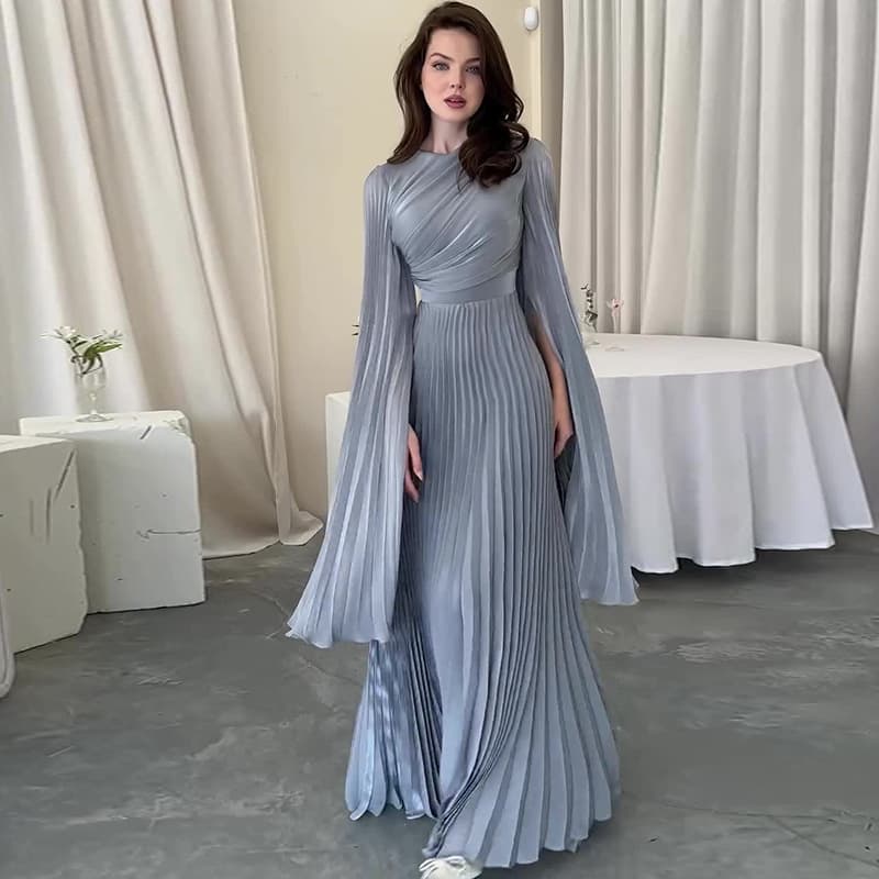 Solid Color Waist Fairy Style Elegant Long Evening Dress For Women