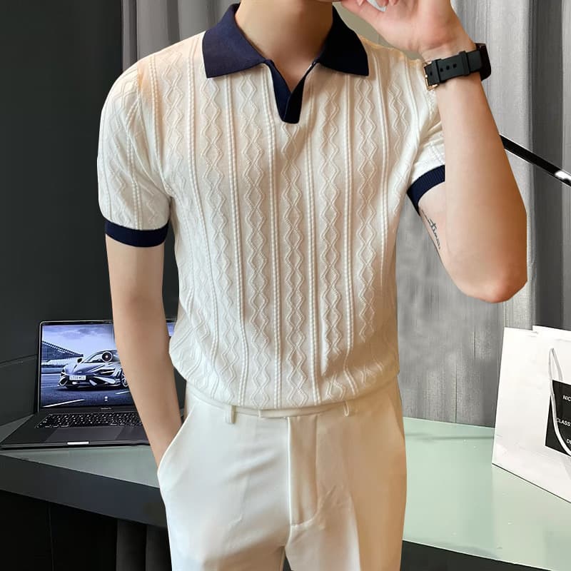 Men's Clothing New Men's Light Mature Style Breathable Versatile Ice Silk Knitted Short Sleeved Polo Shirt Casual Top Trend