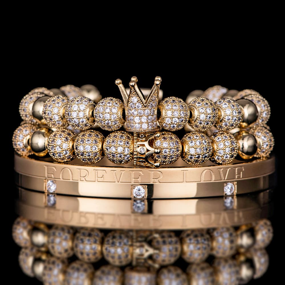 Men's Jewelry Double Crown Bracelet Set Couple Micro Diamond Ball Bracelet Forever Love Stainless Steel Bracelet