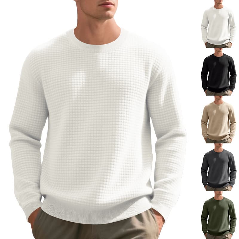 Men's Casual Sweatshirt - Relaxed Fit Crewneck Pullover With Mini Check Pattern | Soft Cotton Blend, Thickened For Spring/Fall