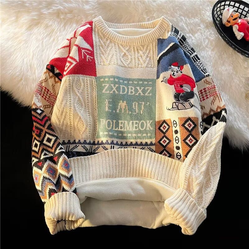 Men's Christmas Sweater - Festive Knit Pullover, Loose Fit & Trendy Design (Apricot/Red/Blue, S-XXXL)