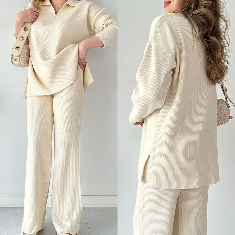 2026 New Fall & Winter Women's Two-Piece Knit Set: European & American Style Solid-Color Oversized Cardigan With Split Hem
