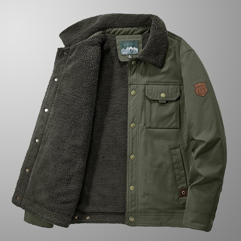 ​Men's Fleece-Lined Winter Jacket - Thickened Cotton Coat With Stand Collar, Casual Zip-Up Outerwear For Cold Weather (Army Green, Khaki, Navy Blue)​