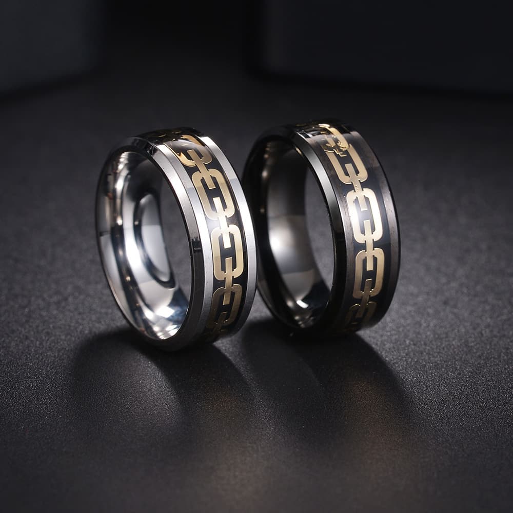 Men's geometric cutout personality chain ring Men's 316 stainless steel ring