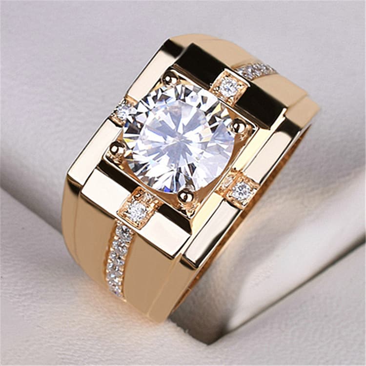 Domineering Champagne Gold Business Hearts And Eight Arrows Zircon Men's 1-carat Copper Ring