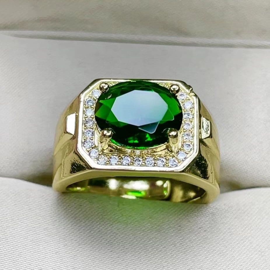 Green Color Domineering Men's Style Emerald Shafray Green Tourmaline Does Not Fade Ring