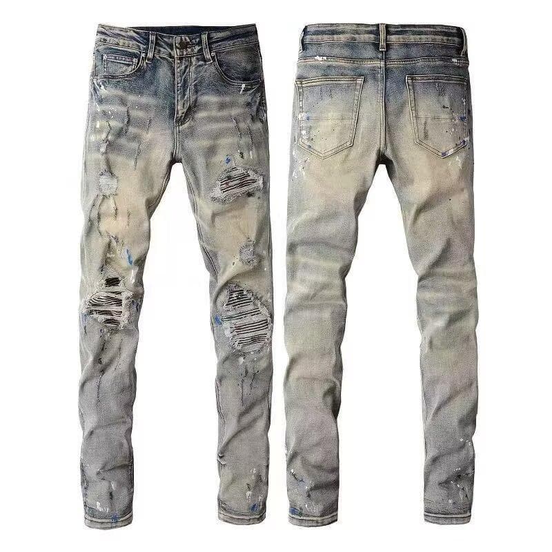 Jeans droits brodés et écussons pour hommes - Denim