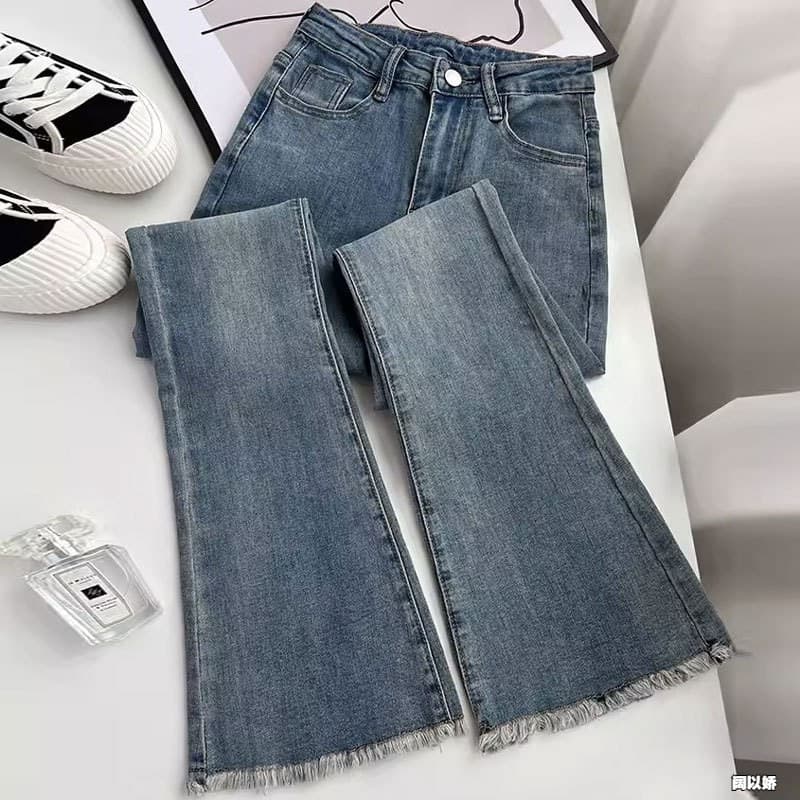 High-Waisted Flared Jeans For Women – Vintage Distressed Hem Retro Denim Pants (Black/Classic Blue/Light Wash)