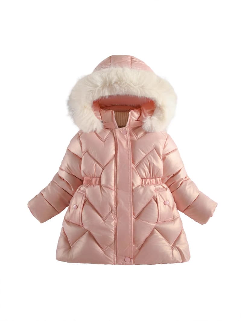 ​​"Girls' Trendy Cotton Coat – Korean Style Winter Jacket (110-140cm) – Violet/Pink"​​