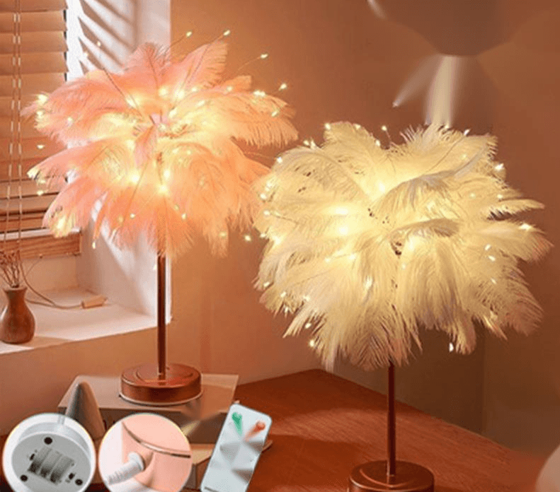 Internet Celebrity Feather Table Lamp Nig Girl Live Streaming Atmosphere Bedroom Room Decorative Romantic Birthday