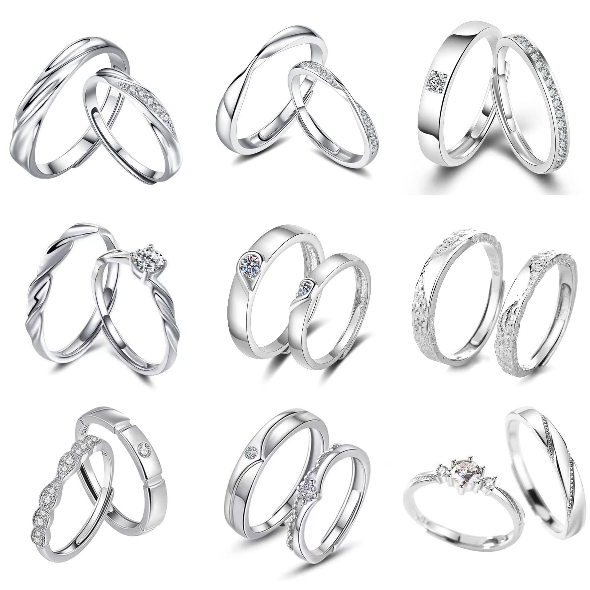 Couple Pair For Men And Women Simple Fashionable Elegant Korean Style Crown Zircon Adjustable Wedding Simulated Diamond