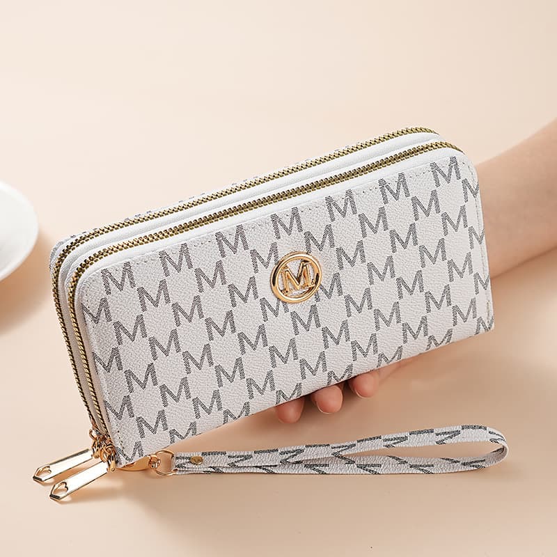 Ladies Wallet New Style Letter Printing Hardware Simple Fashion Retro Double Zipper Multi Card Slot Large Capacity Clutch Bag