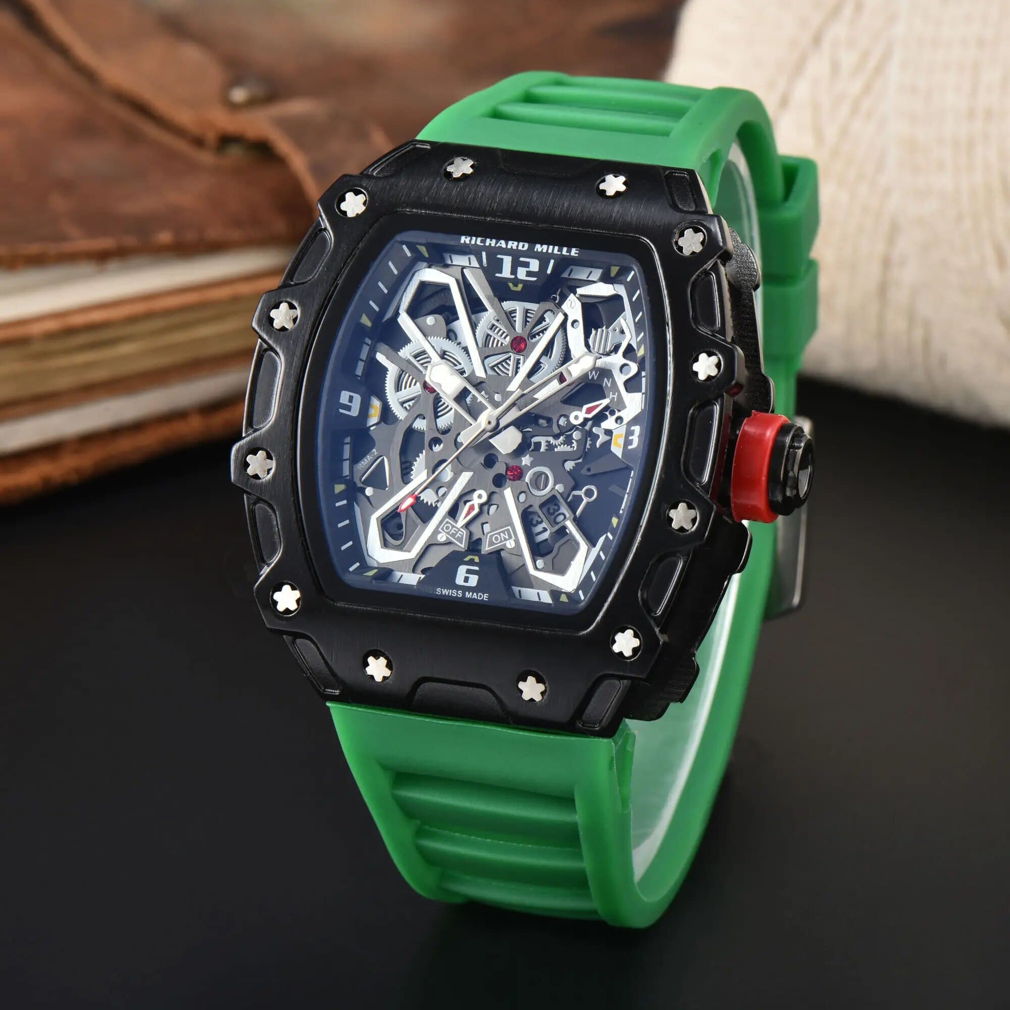 La nouvelle montre chronographe à quartz étanche de la marque de luxe haut de gamme Richard Mille pour hommes, tendance, décontractée, mode, cale