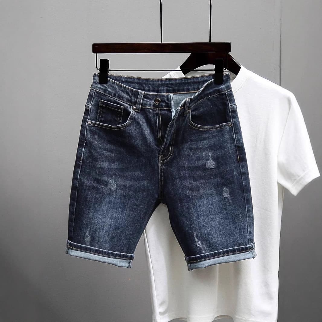 Men's Clothing Summer New Slim Fit Small Straight Washed Retro Blue Simple All Match High Street Handsome Shorts
