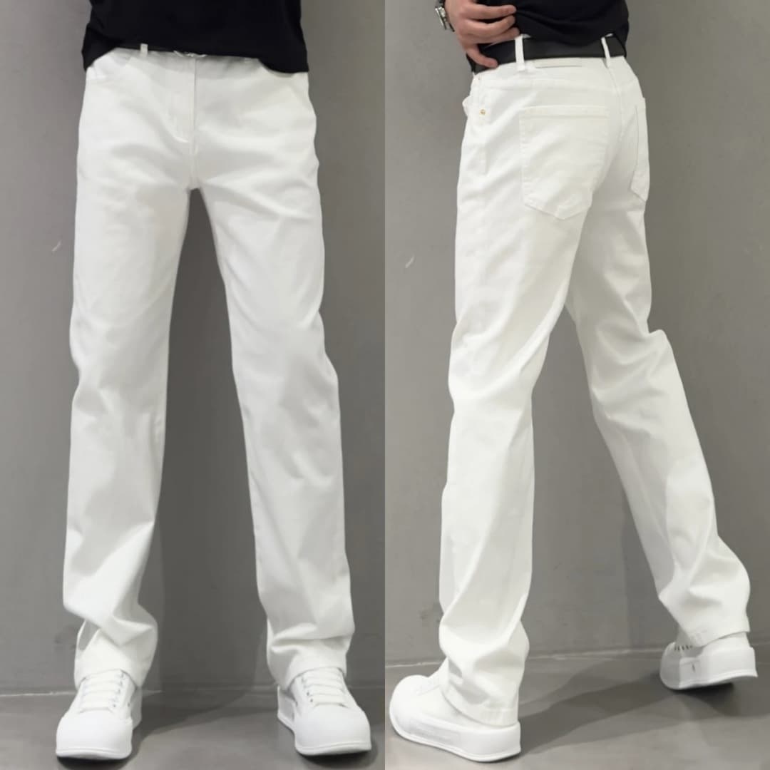 Men's Clothing Summer Thin White Jeans Men's Fashionable Simple Solid Color Straight Casual Pants Loose Versatile Slim Trousers
