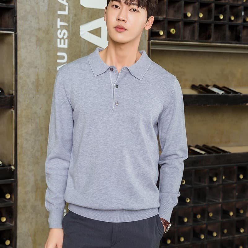 2023 Spring And Autumn New Knitted Sweater Men's Polo Pullover Base Shirt Turn-down Collar Button Long Sleeve Loose Fit