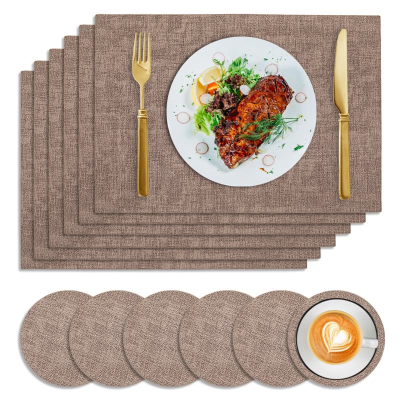 Placemats Set (6-Piece) - Waterproof & Heat-Resistant Table Mats (Leather-Look Oil-Proof Non-Slip Square Design For Dining Table)